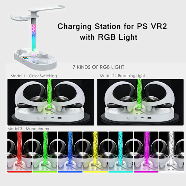 Controller Opladningsstation til PS VR2 Oplader Dock Stativ til Playstation VR2 Headset med RGB Lys Skærm Tilbehør