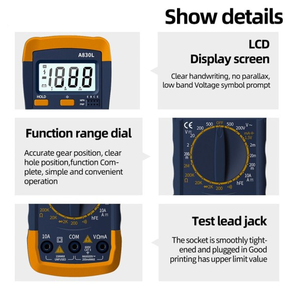 Digital Multimeter AC DC Spænding Diode Freguency Multimeter Strøm Tester