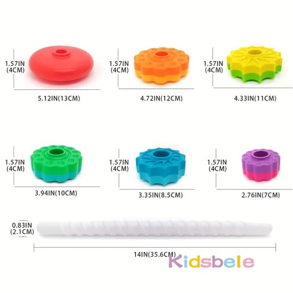Baby Spinning Stabling Leksaker Spin Leksaker ABS Plast och Färg Regnbåge Design Ring Stacker Baby leksaker