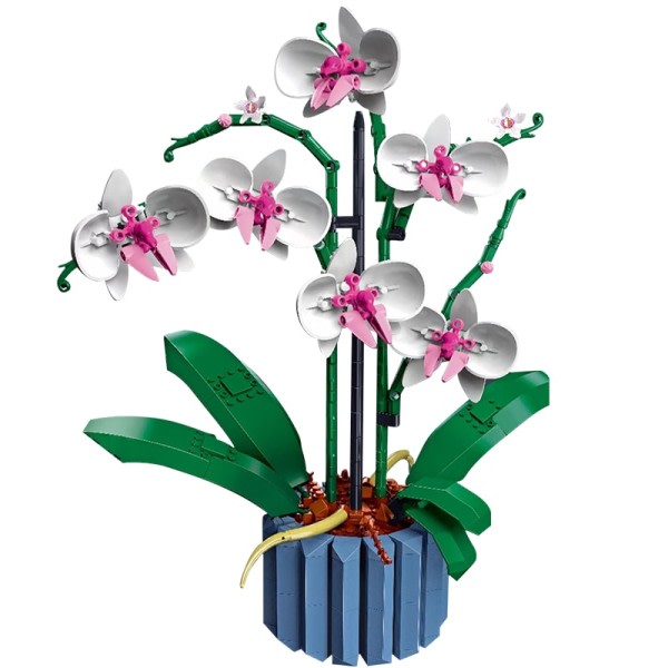 Bukett av konstgjord blomma orkidé kruka växter byggnad klossar modell tegelsten moc flickor leksaker