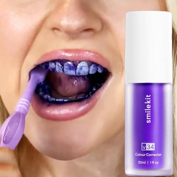 30ml V34 Lilla Whiteing Tannkrem Fjern Flekker Reduser Gulning Pleie For Tennene Tandkjøttet Frisk Pusten Lysere Tenner