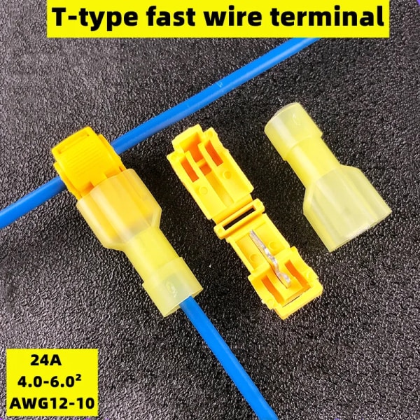 20 stykker røde T-formede klemmeblokke, ledning og kabel forbindelse klemmer, hurtige og ikke-strippe stik