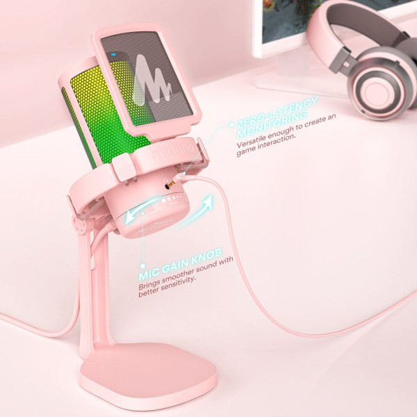 USB typ-c mikrofon med RGB Lights Mute Noll Latency Monitoring Podcasting Mic for Gaming