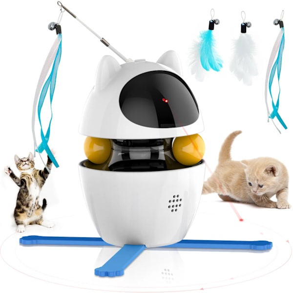 4-i-1 Cat Leksaker Inomhus Elektrisk Interaktiva Leksaker med Ball och Fjäder Automatisk Chasing Träning Laser Toy USB Uppladdningsbar