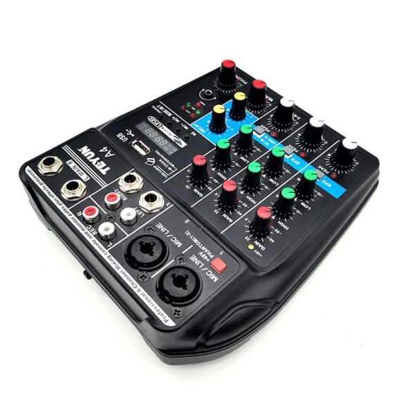 A4 Lyd Mixing Konsol Bluetooth USB Record Computer 48V Phantom Power Delay Repaeat Effect 4 Channels USB Audio Mixer