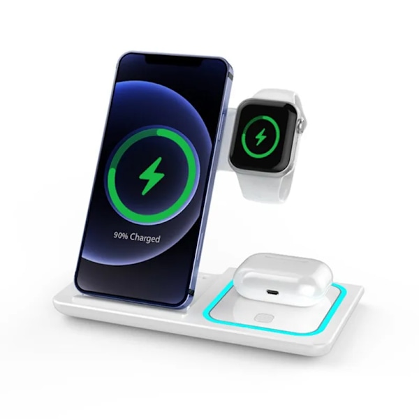 3 In 1 Trådløs lader Stativ Pad For iPhone 14 13 12 11 X Apple Watch 8 7 Airpods Foldable 15W Phone Rask Lading Dokk  Stasjon