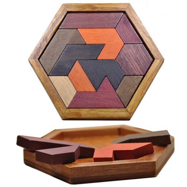 Hexagonal Trä Geometrisk Form Pulssåg Pussel Schack Spelbräda Montessori Leksaker Utbildningsunderrättelsetjänster leksaker