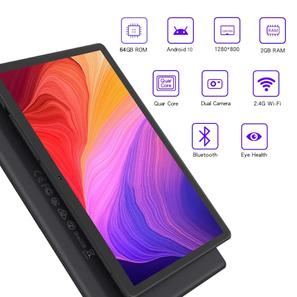 10 Tommer Nettbrett PC med SIM Slot Android 10 64 GB Quad Core Touch Screen