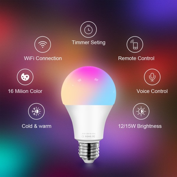 Tuya WiFi Smart Lys Pære E27 RGB LED Lampe Dimbar Smart Life APP Fjernkontroll Kontroll