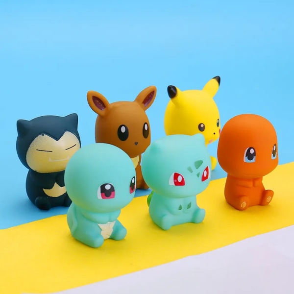 Anime Pikachu Bulbasaur Charmander Squirtle Eevee Snorlax Cartoon Figures Vocal Bath Toy