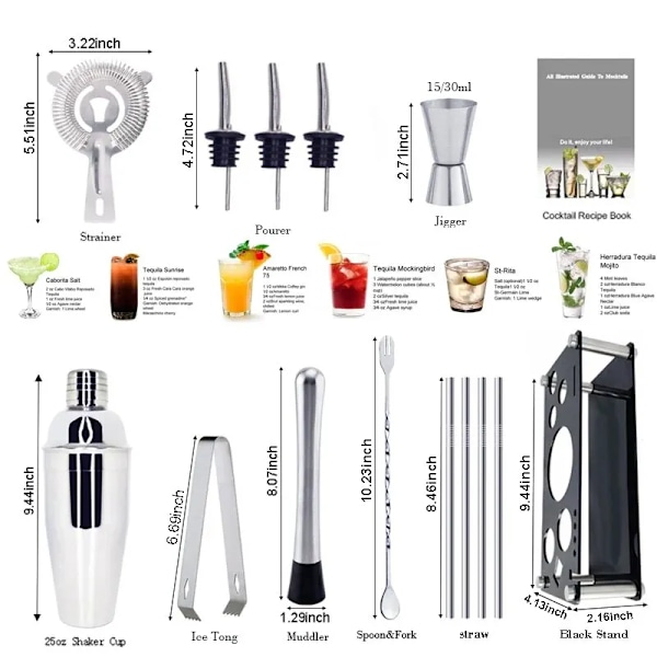 22 Styks 750ml Boston Cocktail Shaker Bar Værktøj Vin Mixer Set Bartender Cocktail Shaker Værktøj Kit