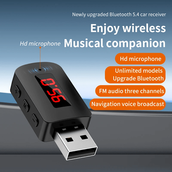 USB Bluetooth 5.4 FM sender Med Mic Handsfree Call Car Kit Auto LED Display Audio Musik Receiver For FM Radio