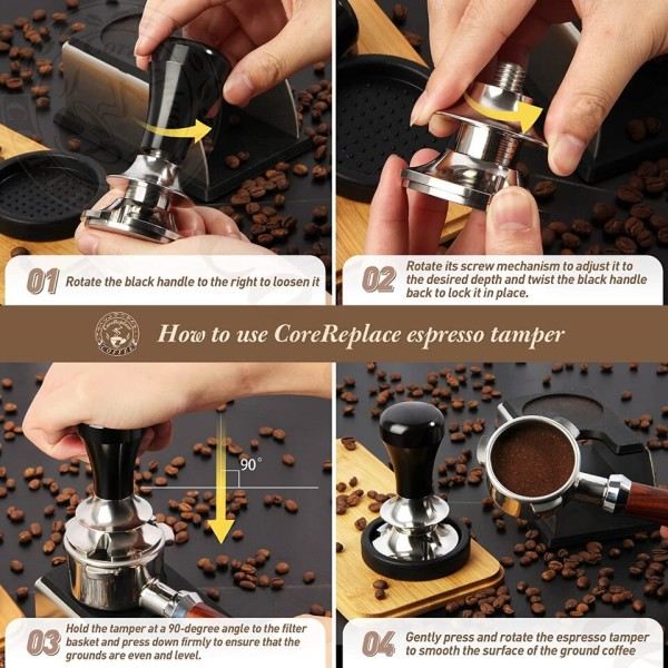 Säädettävä syvyys vaa'alla 30lb espresso jouset kalibroitu tamppaus ruostumaton teräs litteä jalusta matolla