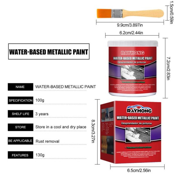 Vann basert metallisk maling 100g rust fjerner maling med børste multi formål antirust beskyttelse bil belegg primer for garasje