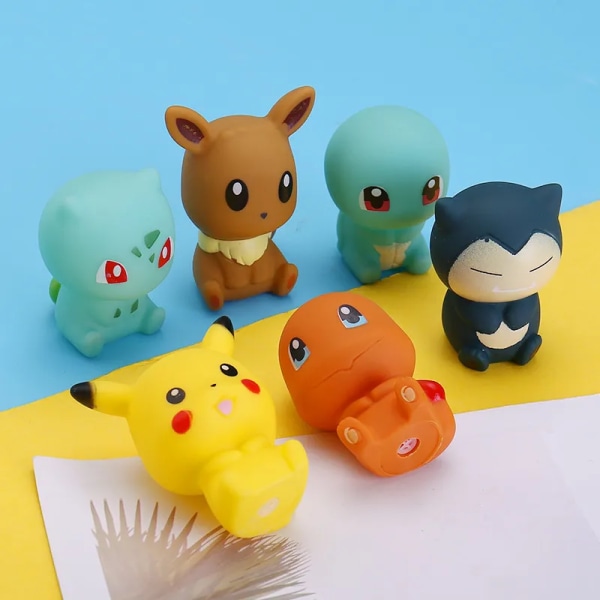 Anime Pikachu Bulbasaur Charmander Squirtle Eevee Snorlax Tegneserie Figurer Vocal Bath Toy