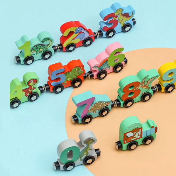 Magnetisk Dinosaur Tog Nummer Træ Legetøj Læring Biler Med Tal Farve Tog Montessori Legetøj