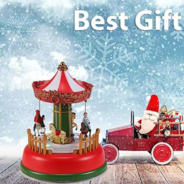 Jul landsby pynt karneval scene animeret karrusel med led lys ferie pynt C