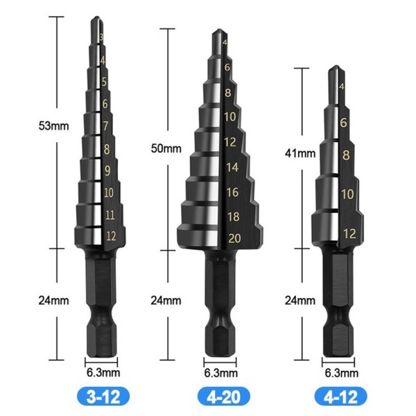 Lige rille trin bor bit nitrogen coated boring el værktøj sæt træ metal hul fræser