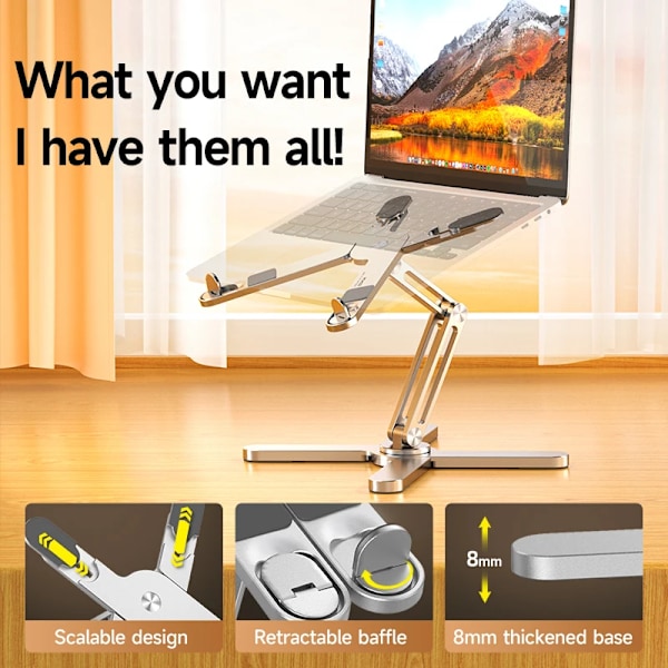 Bedste kvalitet Foldbar Bærbar Stativ 360°Rotation Notebook Bord Aluminium Legering Holder Bærbar Bog Tablet Bracket med varme afledning