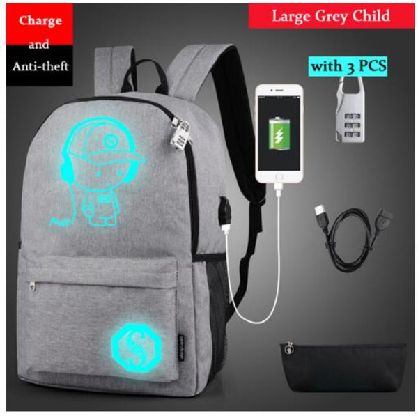 Dagsekk skulder Under 17 tommer med USB lade port og lås skole bag