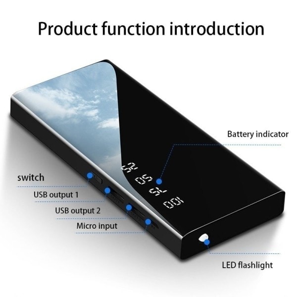 30000mAh kannettava pika lataus virta pankki 2USB digitaalinen näyttö ulkoinen akku taskulamolla