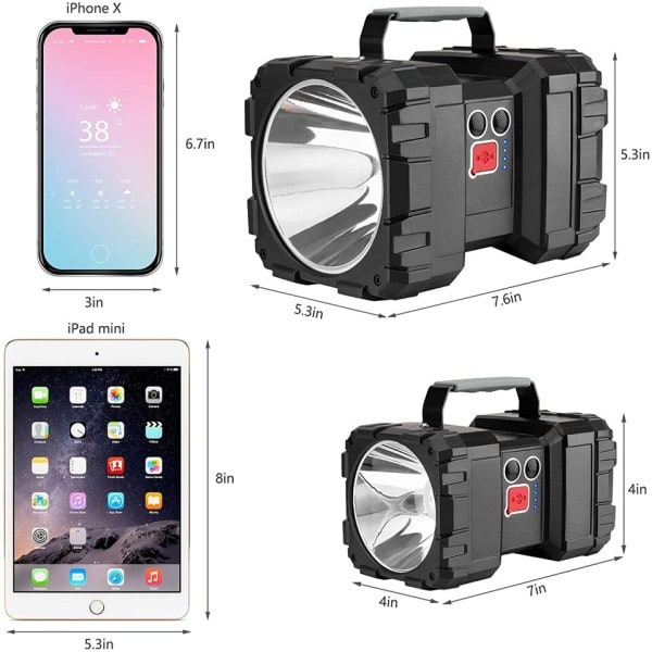 High Power LED Ficklight Handheld Flood Light Sökljus för Camp Hike Fiske
