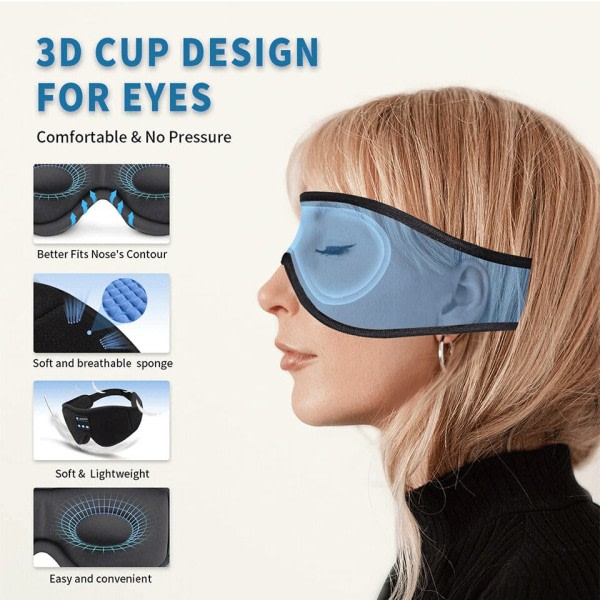 Mask For Søvn Hodetelefoner Bluetooth 3D Eye Maske Musikk Spill Søvn Hodetelefoner