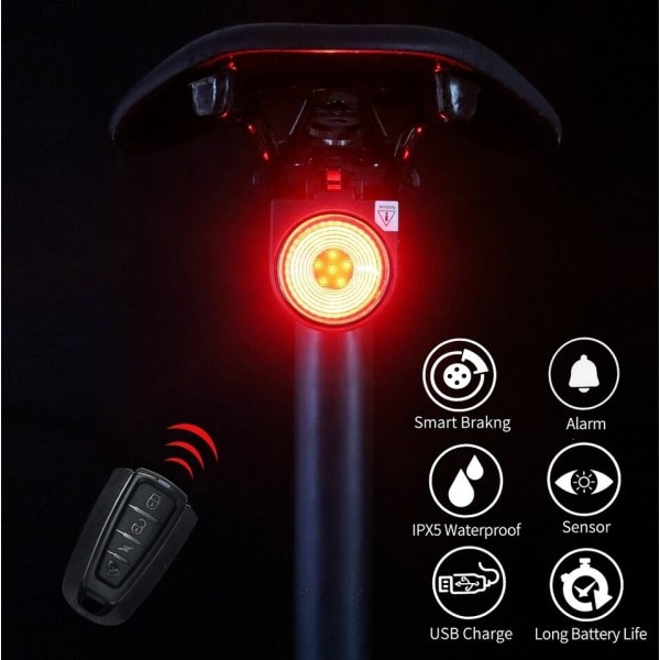 Cykel Bag Lampe Bremse Lys Indbrud Alarm Fjernbetjening Opkald Trådløs Kontrol USB LED Lantern ae33 | Fyndiq