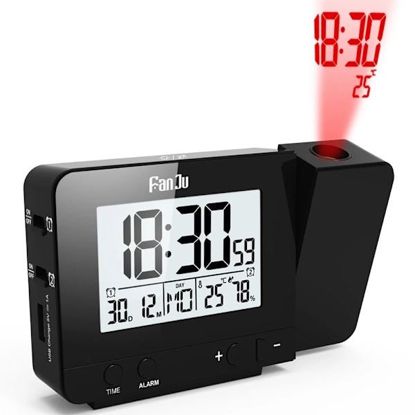 Alarm Klocka Digital Datum Snooze Funktion Bakgrundsbelysning Klocka Vägg Projektor Skrivbord Bord Led Klocka