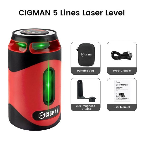 5 Liner Grøn Laser Niveau Selv Nivellering 360° Horisontal Og Lodret Kværs Linjer Laser Niveau