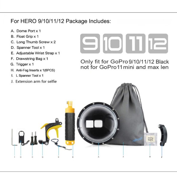 Dome Port for GoPro Hero Black Vattenproof Case Diving Housing Float Grip for Go Pro