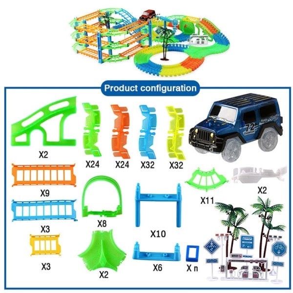 Jernbane Racing Bor Leke Set Educational DIY Bend Flexible Race Track Elektronisk Blits LED Lys Bil Leker