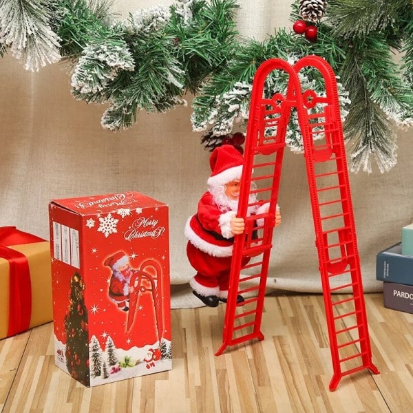 Jul prydnader present elektrisk klättring stege tomten docka leksaker med musik god jul träd hängande dekor