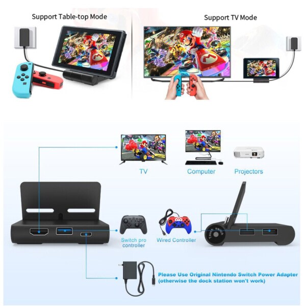 Switch Dock til Nintendo Switch, Switch TV Docking Station Replacement Portable Switch
