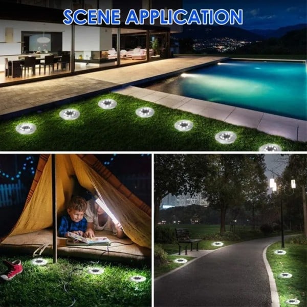 Sol Power Disk Lys Utendørs Hage Solar Underground Light Dekk Lys Spotlight Begravet Solar LED Lampe