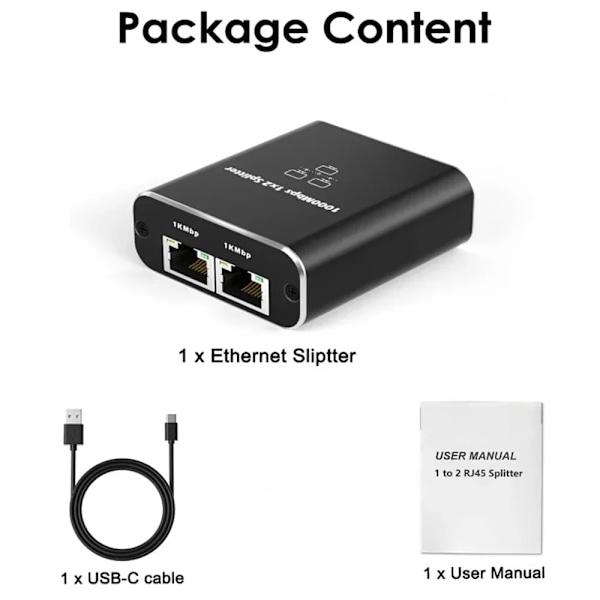 1 till 2 Gigabit Ethernet Adapter Internet Nätverk Kabel Extender