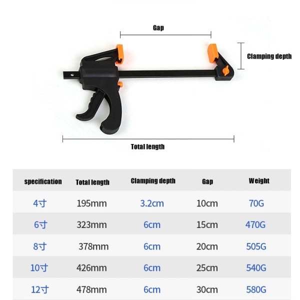 Heavy Duty F Clamp Clip Wood Working Quick Grip F Style tanko puuntyöstö puristimet