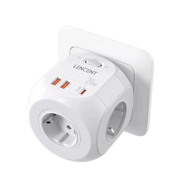 Wall Socket Extender 3 AC pistorasialla 3 USB portteja ja 1 tyyppi C 7-in-1 EU pistoke laturi