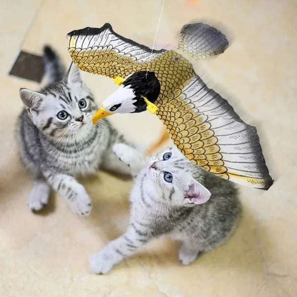 2 bitar Simulering Fågel Interaktiv Katt Leksaker Elektrisk Hängande Örn Flygande Fågel Katt Teasing Lek Katt Käpp Krata Rep Djur leksaker