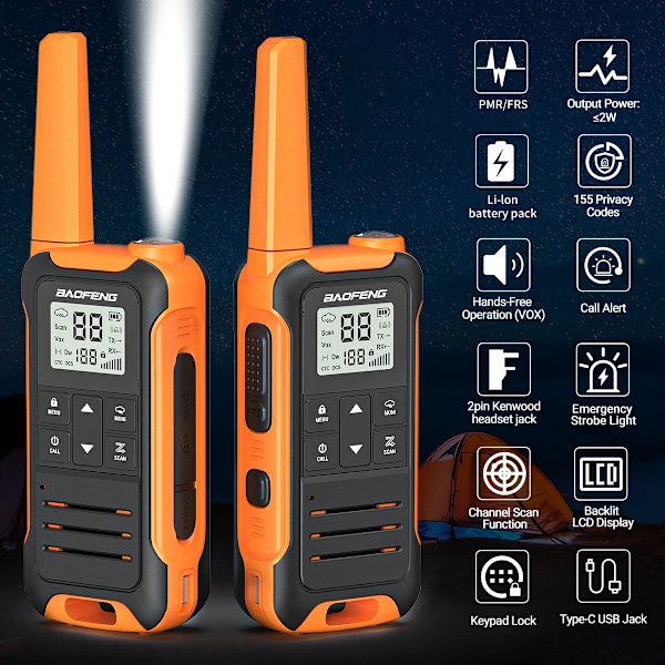 2 pieces Mini Walkie Talkie PMR FRS Lang Range Genopladelig Bærbar Børn Two Way Radio