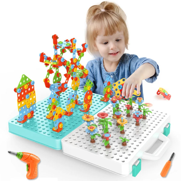316 bitar barn borr skruv mutter pussel leksaker låtsas lek verktyg borr demontering montering barn borr 3D pussel leksaker