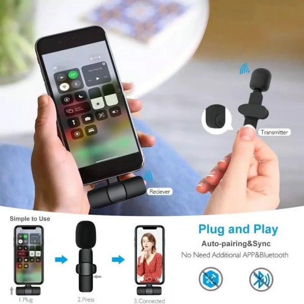 Trådløs Lavalier Mikrofon Bærbar Lyd Video Opptak Mini Mic for iPhone Android Live Broadcast Gaming Phone Mic