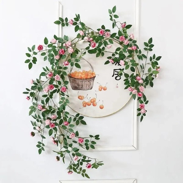 Kunstig Rose Blomster Rattan Vine Twine Og Fest Bryllup Hjem Gjerde Vegg Dekorasjon