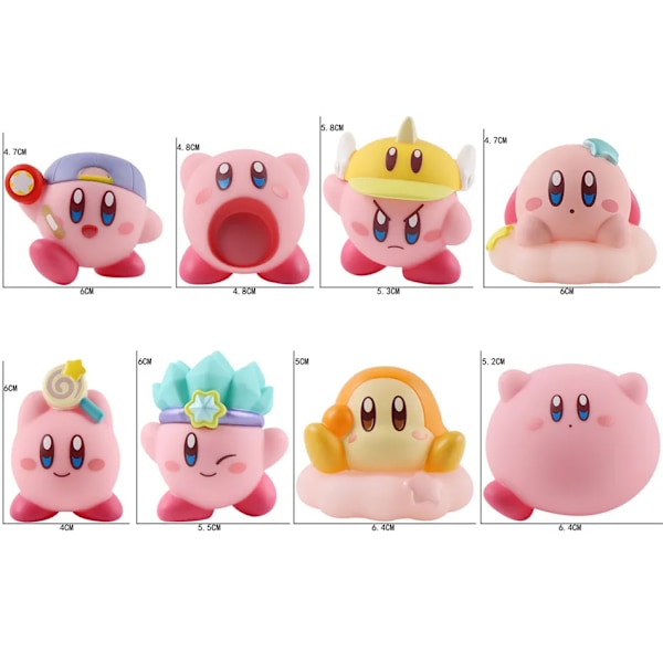 8 stykker Anime Spil Kirby Action Figurer Legetøj Pink Tegnefilm Kawaii Kirby PVC Sød Figur Action Legetøj