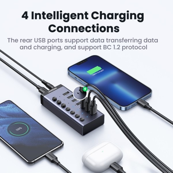 USB C Hub 5Gbps 7 Porter USB3.0 Splitter med Individual OFF/ON Switch LED Indicator  for PC Baptop MacBook Pro/Air