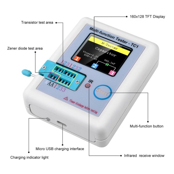 LCD Display Multimeter Transistor Tester Diod Triod Kondensator Motstånd Test Mätare