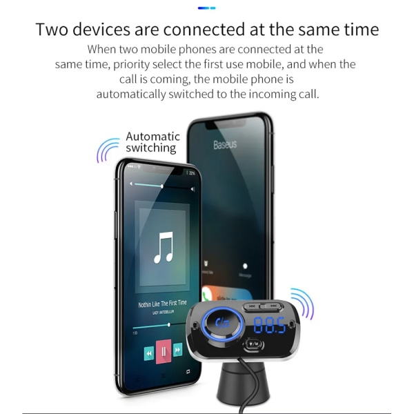 Bluetooth 5.0 FM Modulator Sender 2.4A USB Bil Oplader Håndfri Bil Kit Trådløs Aux Audio FM Sender