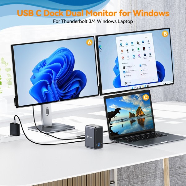 Docking station 4K/60Hz Dual Monitor Skærm Med 2 HDMI VGA RJ45 USB C Splitter Hub