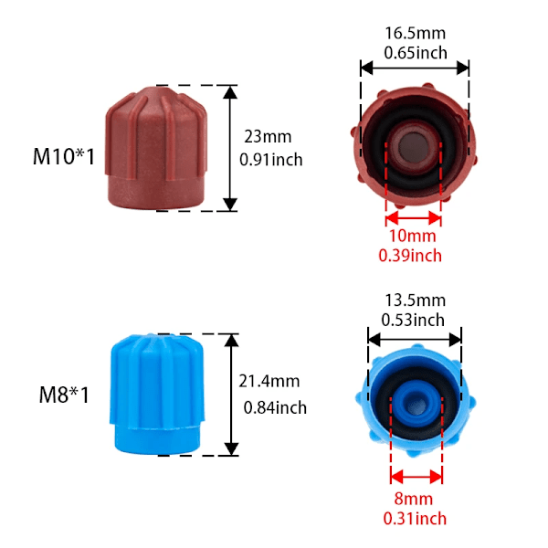 5 par, M8*1 M10*1 A/C Service Port Ventil Adapter Støv hætte