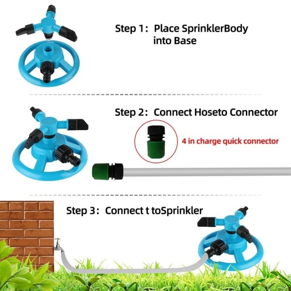 Automatisk Trädgård Bevattning Gräsmatta Sprinklers 360 Roterande Grader Gräs Växter Bevattning System med munstycke